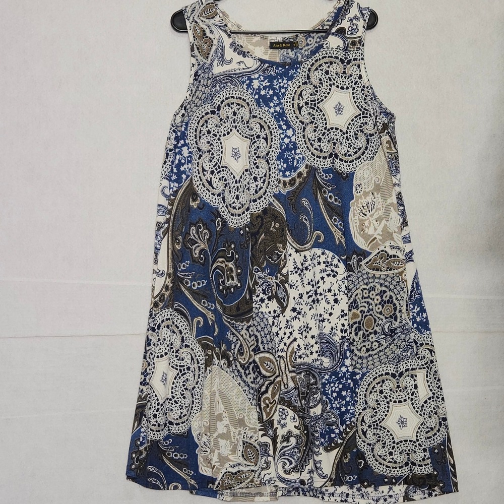 Ana & Rose Blue Paisley Medallion Print Sleeveless‎ A-Line Dress women Medium
